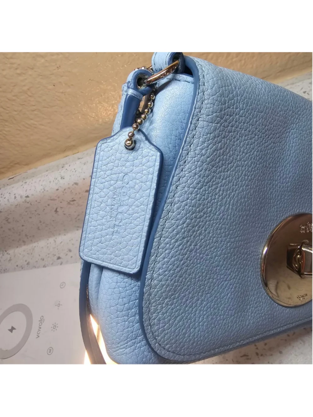 Coach Blue Pebbled Leather Turnlock Crossbody Bag